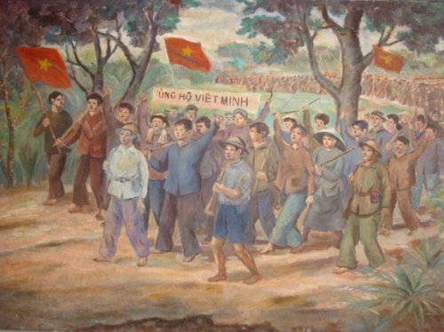1. Tranh sơn dầu về khởi nghĩa giành chính quyền ở huyện Hoằng Hóa (Thanh Hóa), ngày 24-7-1945. (Tư liệu Bảo tàng tỉnh Thanh Hóa).jpg